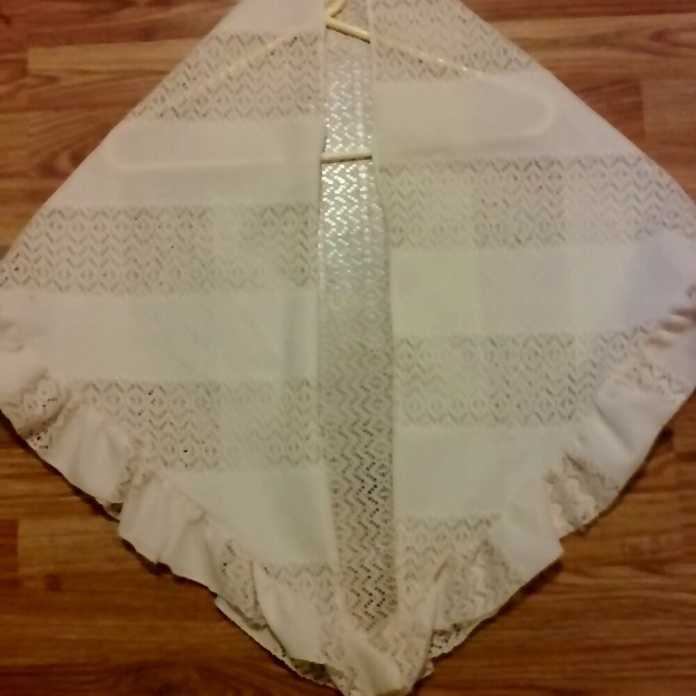 White Shawl Scarf With Lace Triangle 63" Across Top 45" Each Side Back 29" Long
